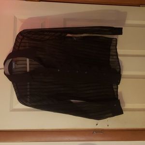 NWT Modcloth Large sheer black tuxedo style striped long sleeve  Women's blouse